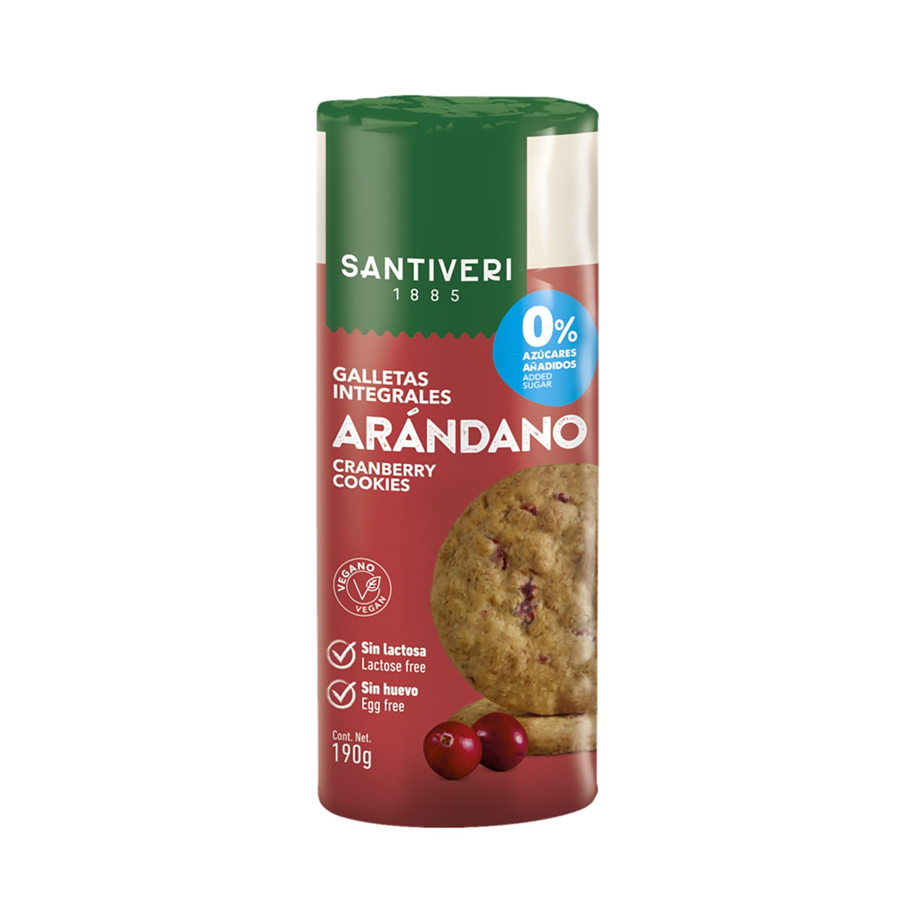 SANTIVERI - Galletas Integrales Arándanos, 0% Azúcares Añadidos - Con Fibra, Sin Grasa de Palma, Alto Oleico, Sin Huevo, Sin Lactosa - Vegano - 190 g
