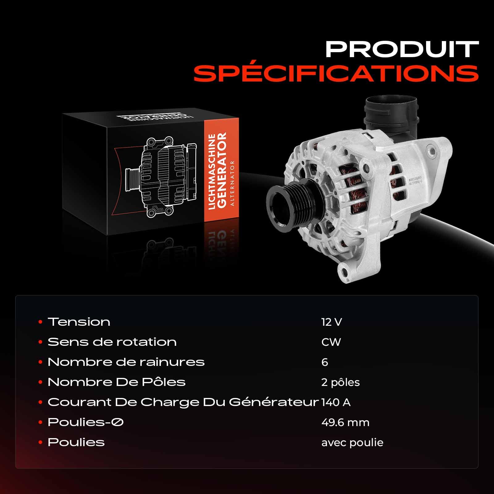 Frankberg Alternateur Compatible avec Série 5 E39 520i 523i 528i 535i 2.0L-3.5L 1995-2003 Série 7 E38 728i iL 2.8L 1995-2001 X5 E53 3.0L 2000-2006 Z3 Coupé E36 Remplacer# 12317532627
