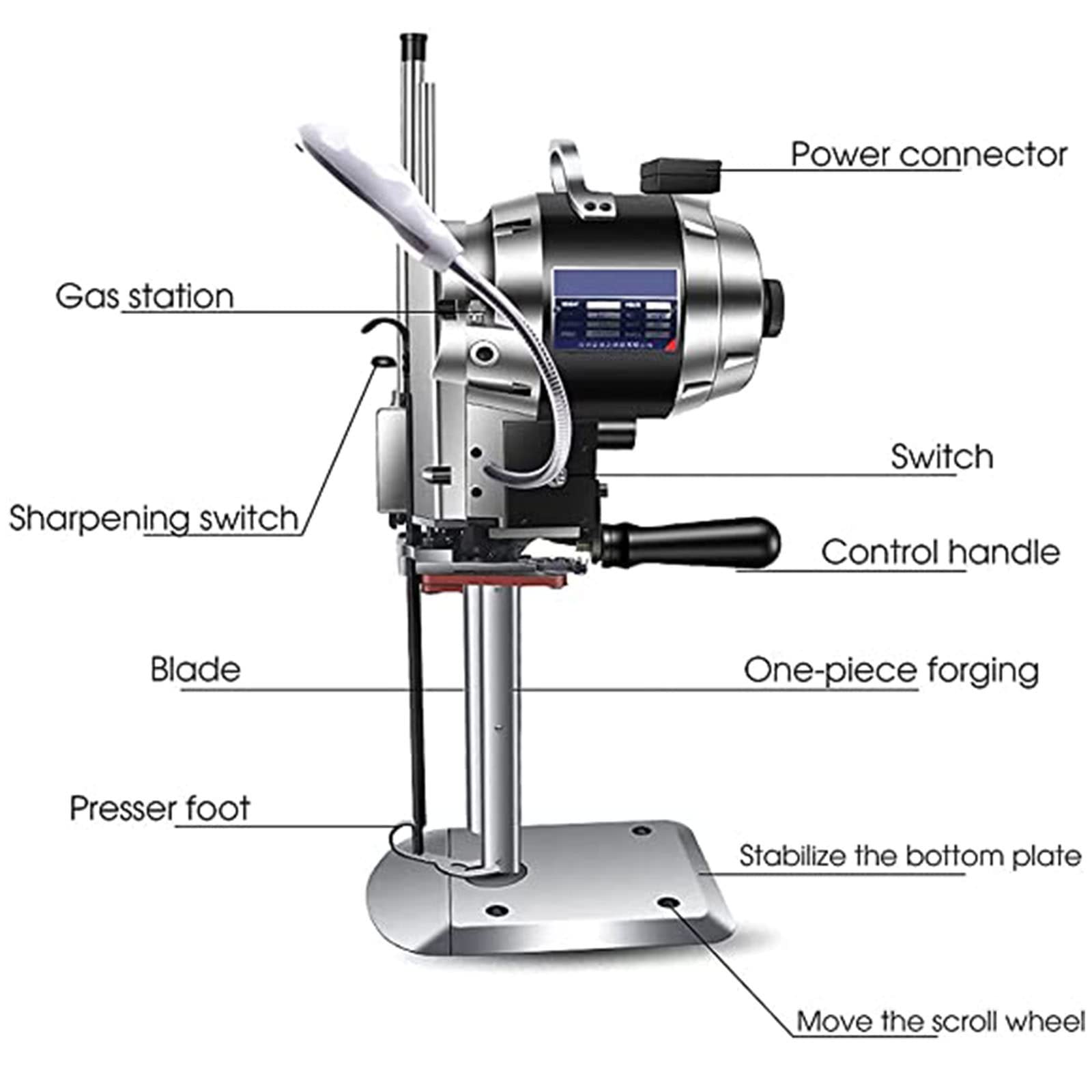 Amazon.com: Máquina de corte de tela eléctrica vertical de 1100/1200 W  Máquina cortadora de tela de cuchillo recto de alta velocidad, base grande,  sistema de afilado automático y luz LED para :
