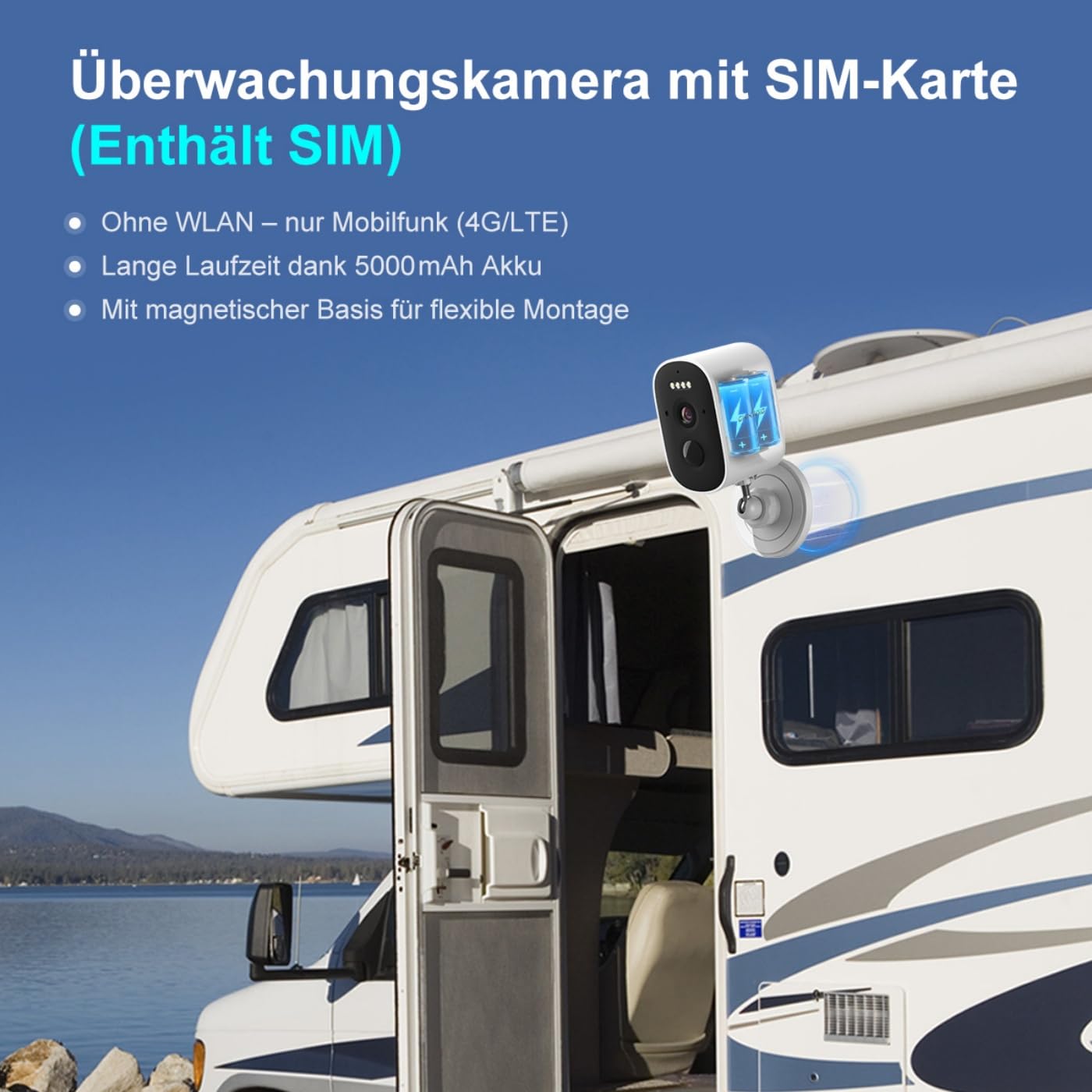 Überwachungskamera Ohne WLAN 2.5K, Kamera mit SIM Karte und Akku