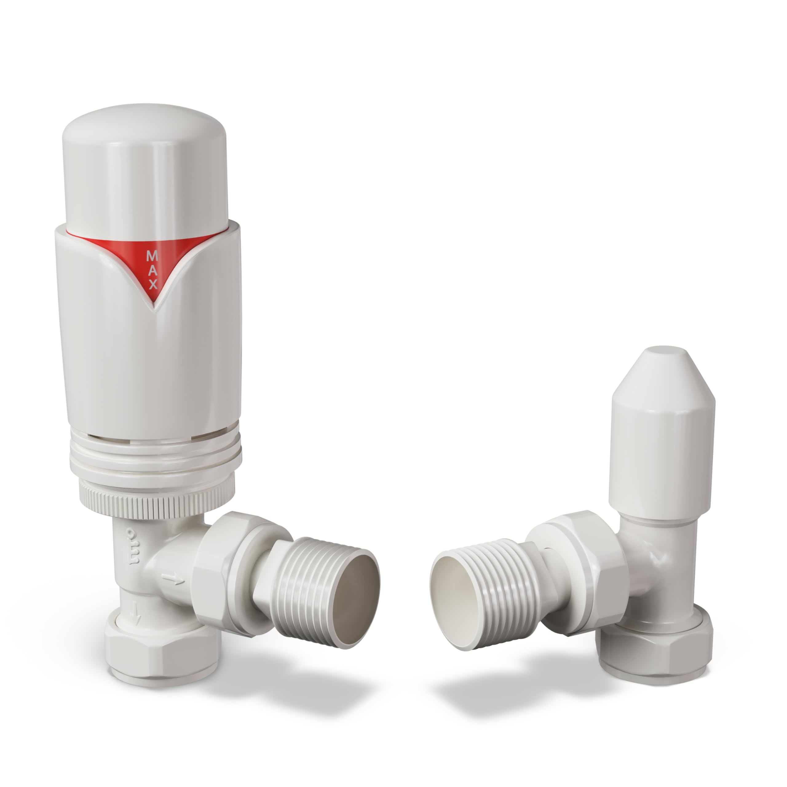 Uk Radiators White Thermostatic Radiator Valve And Angled Lockshield Valve - Gloss Finish - Classy And Modern Design 1/2" X 15Mm Angled Radiator Valve