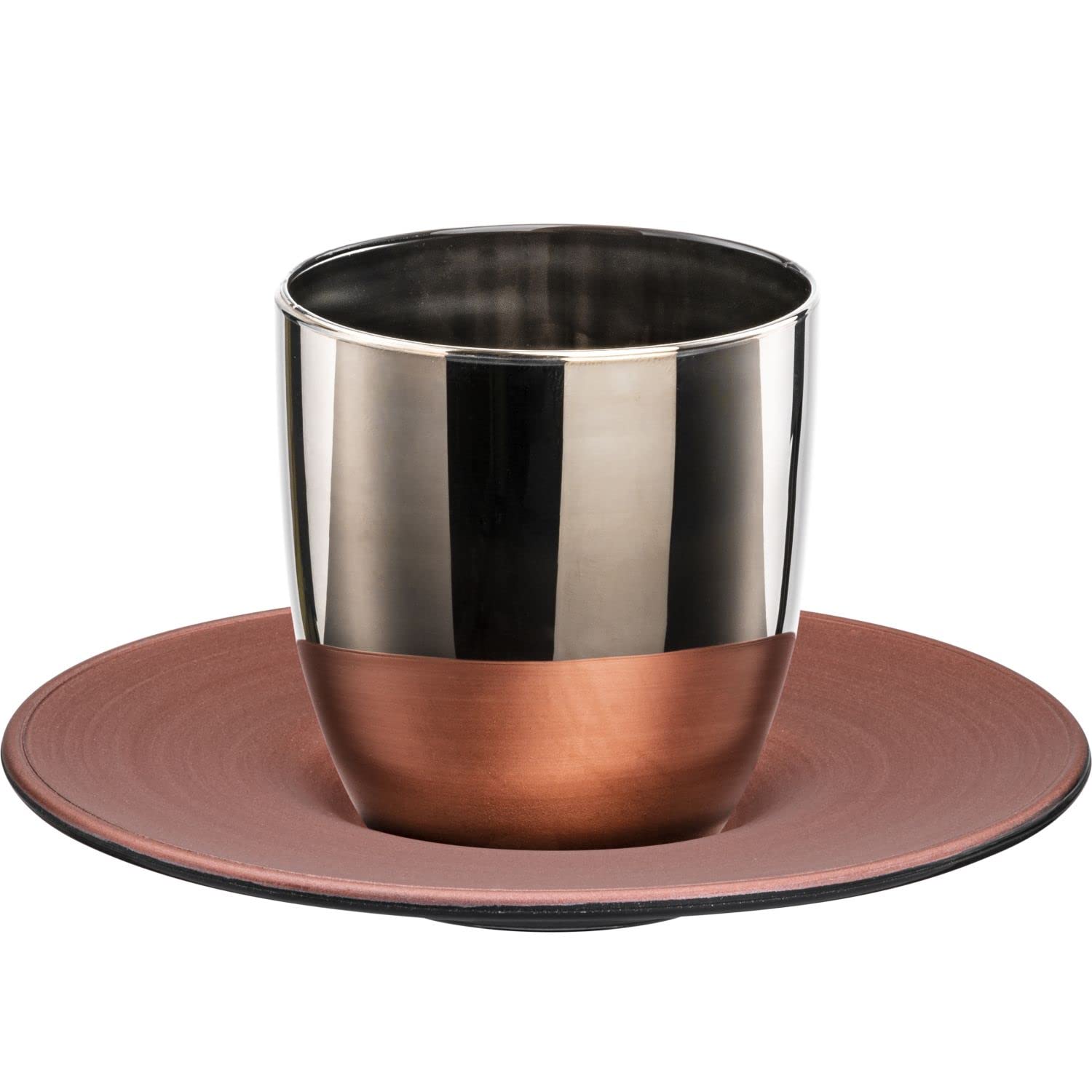 Tasse à expresso Eisch Cosmo chaude et élégante en cuivre platine avec sa soucoupe
