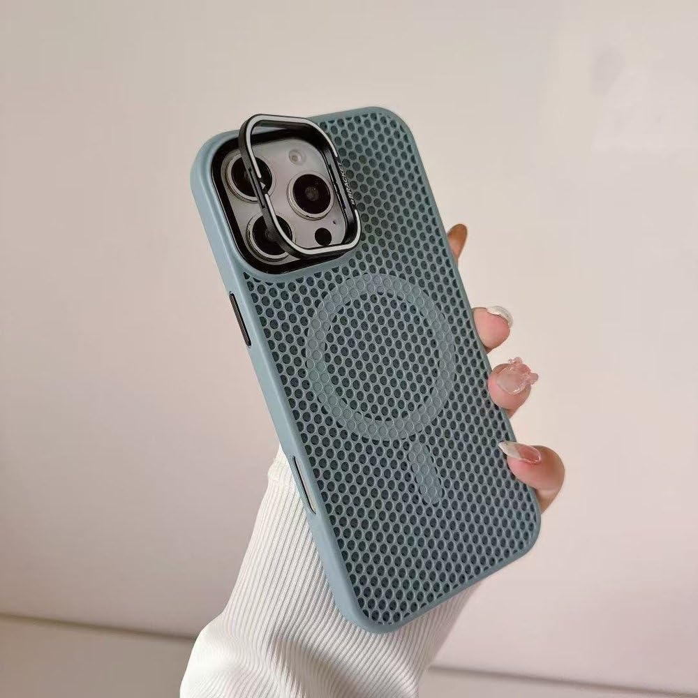 Siatka o strukturze plastra miodu etui chłodzące do iPhone'a 17 16 15 14 13 12 Pro Max 17air 16plus stop uchwyt obiektywu bezprzewodowa osłona ładująca, L niebieski, dla iPhone 13 pro max