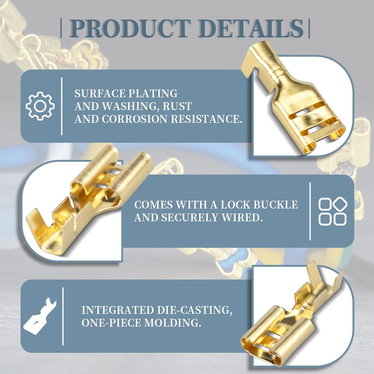 8 Mm Hex 100-Pack Cembre Brass Flat Male Spade Terminals - 4.8x0