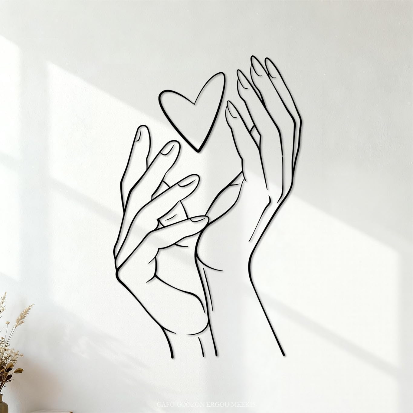 Vinyl Wall Stickers Line Hands Holding Love Heart 54x86.8cm Multiple Size Options Black