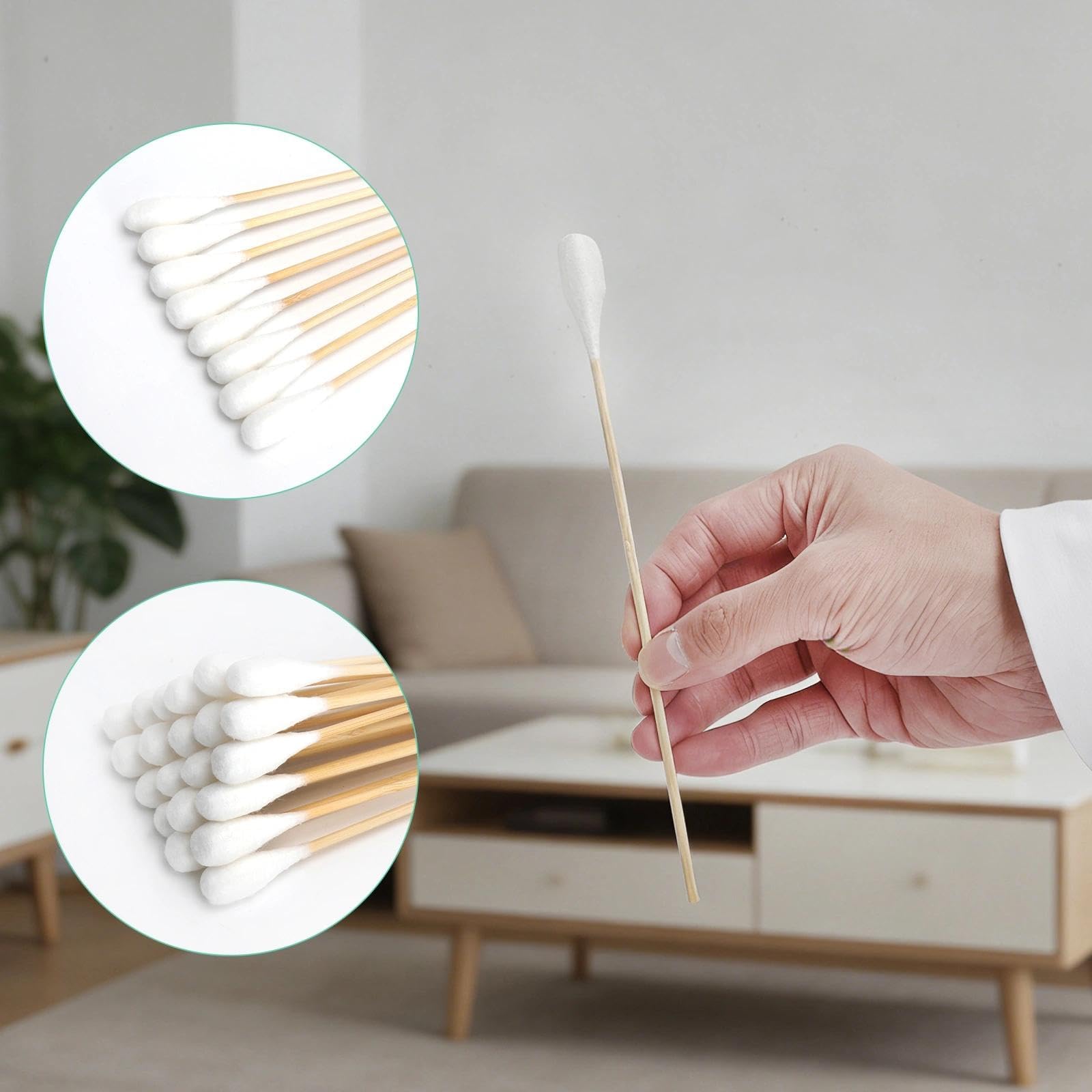100 Pièces Coton Tiges, Longs Cotons Tigeslongs Bâtons en Bois avec Embout en Coton,Cotons-Tiges avec Poignées en Bois pour le Maquillage, Beauté, Outil Nettoyage, 20cm