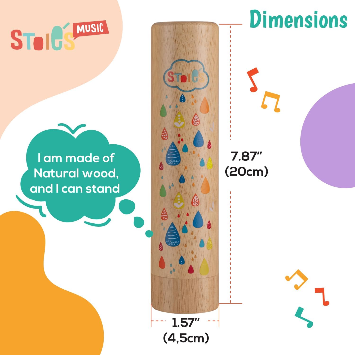 Stoie's Wooden Rainstick Instrument for Kids, Support Music Exploration, Coordination and Rhythm Baby Toy, Soothing Sound for Sensory Play, Durable Rainmaker of Kid-Friendly Size, 2 Pack