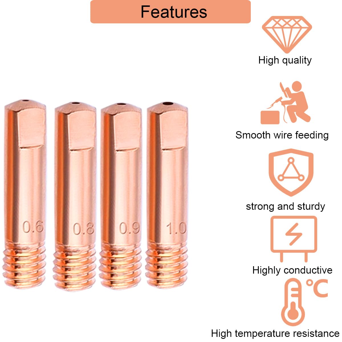 EATBALE MIG Welding Contact Tips 0.6/0.8/0.9/1.0mm MB15 15AK Torch Kits Nozzles Accessories for 15AK MB15 MAG MIG Welding Torch Consumables, 42 PCS with 40 PCS Copper Contact Tips, 2 PCS Shield Cups - Image 4