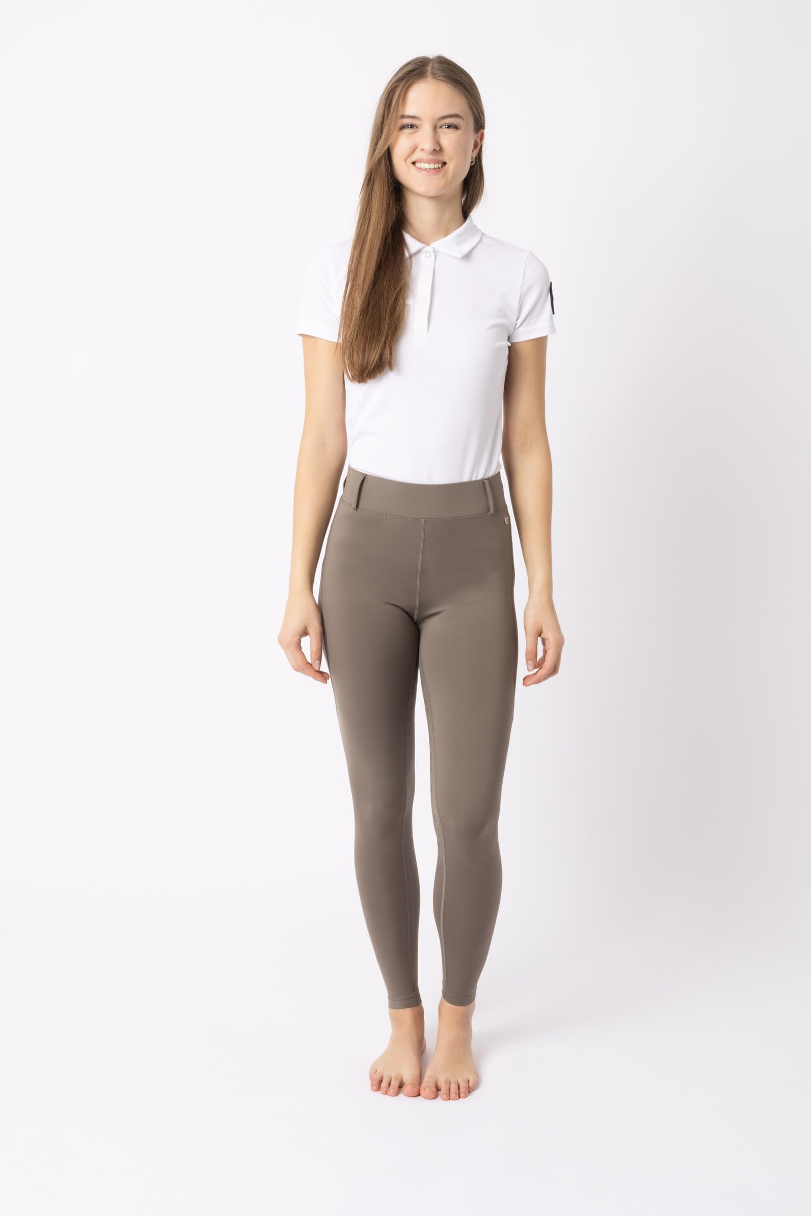 HORZE Damen Reitleggings DEA, Reithose mit Handytasche und Gürtelschlaufen, braun, 36