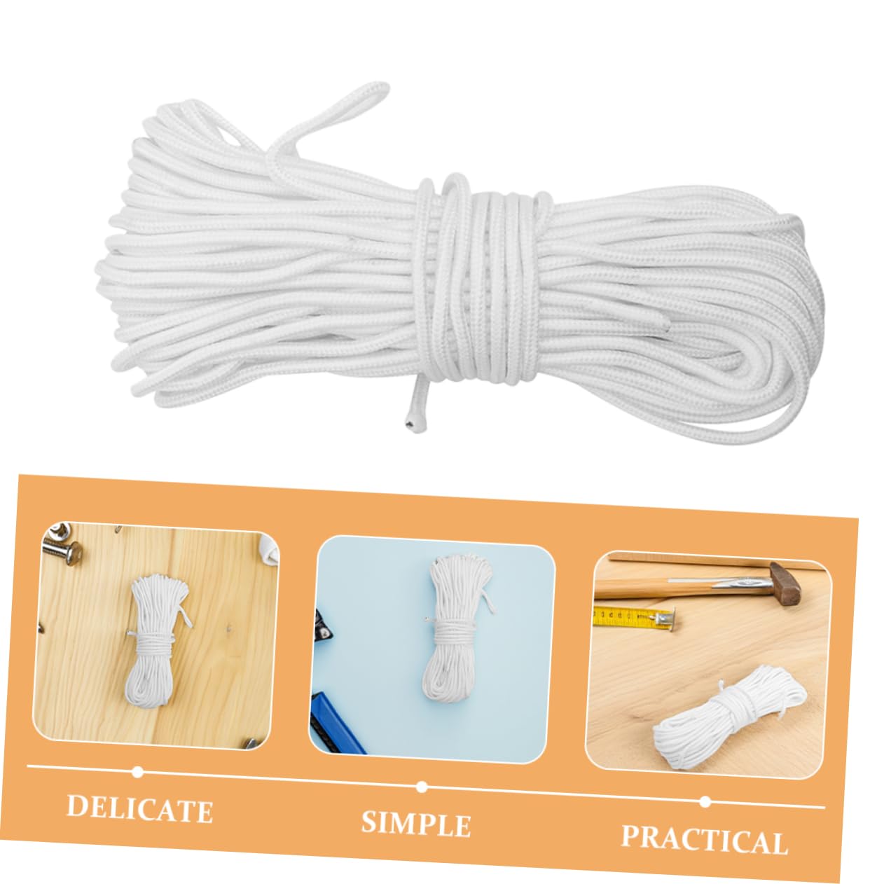 Corda in Nylon Bianco 6mm X 30m, 2 Pezzi per Stendibiancheria | Uso Esterno e Viaggi, Semplice da Annodare e Sciogliere, per Progetti Creativi e Fai da Te