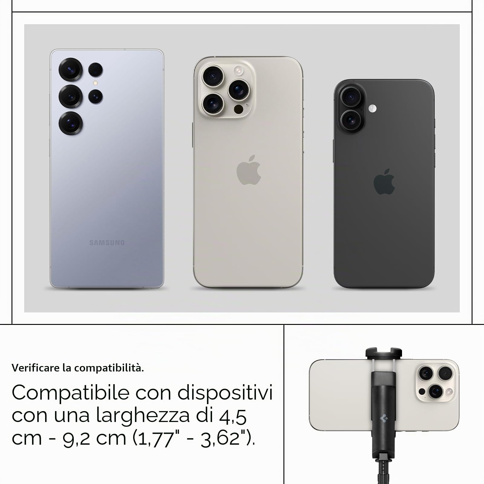 Spigen Automatica Treppiede Bastone Selfie, WonderSnap S541W, Selfie Stick Bluetooth 5.0 con Telecomando, Treppiede Smartphone per iPhone, Galaxy, Pixel, Xiaomi, OnePlus etc - Nero