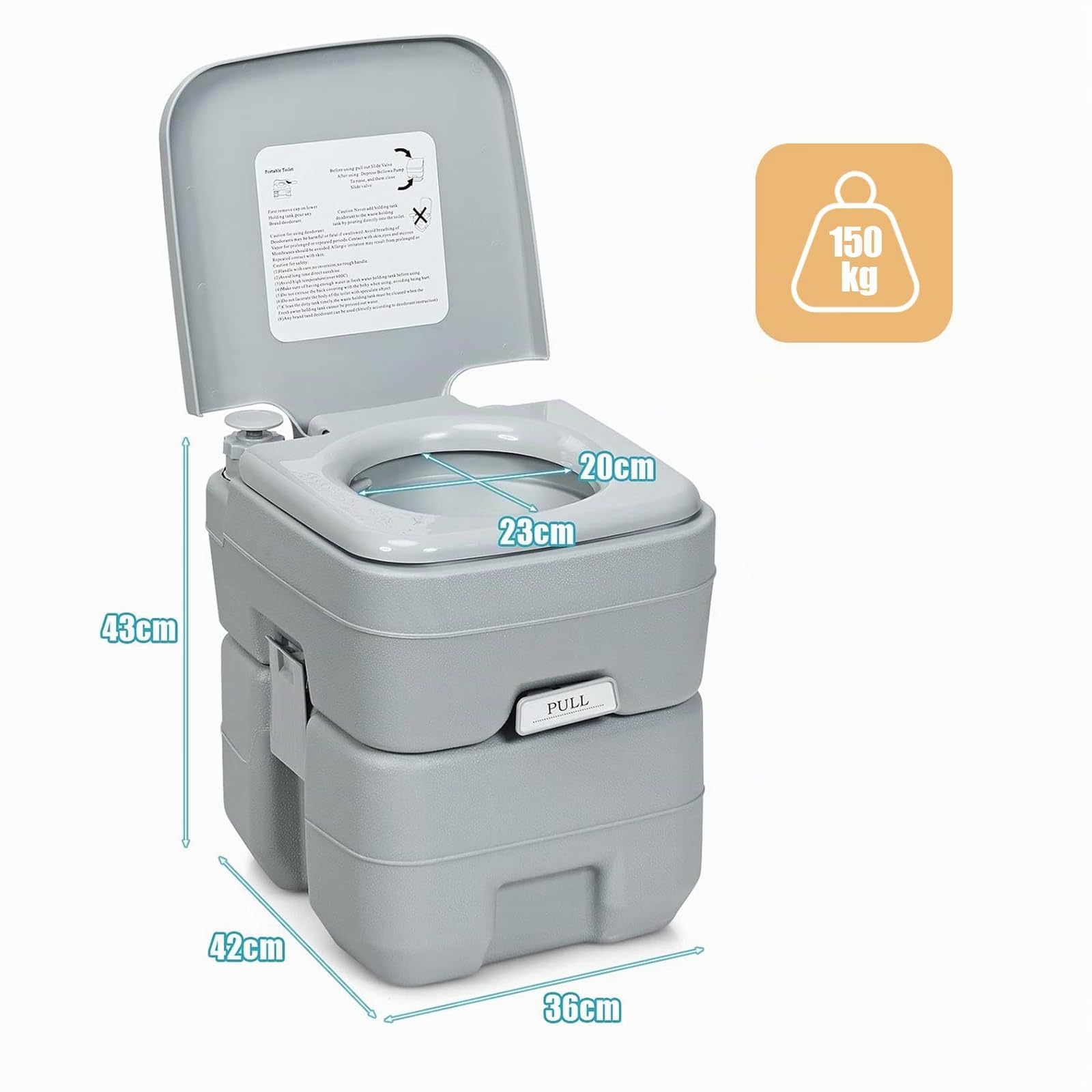 LIFEZEAL 20L Inodoro de Camping portátil, WC Químico con depósito extraíble de Agua de Limpieza de 12L, baño de Viaje para Coche, Acampar, Senderismo, navegación