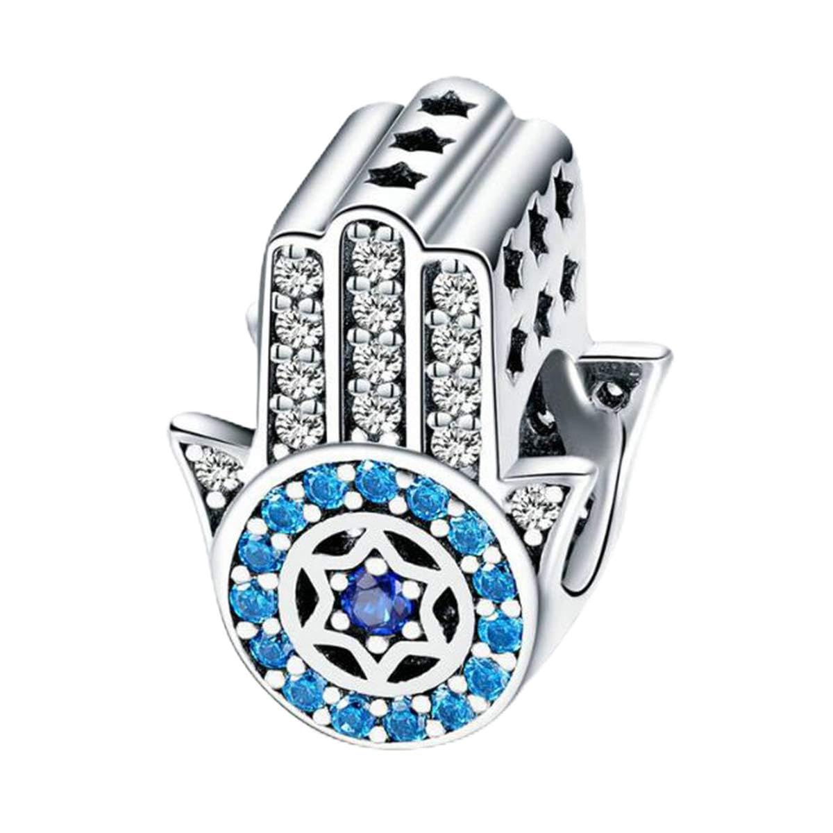 Hand of Fatima Charm for Pandora Bracelet 925 Sterling Silver Charms Good Lucky Dangle Charms Pendant with Blue Evil Eye Necklace Happy Mothers Day Christmas Charms for Bracelets-image-22