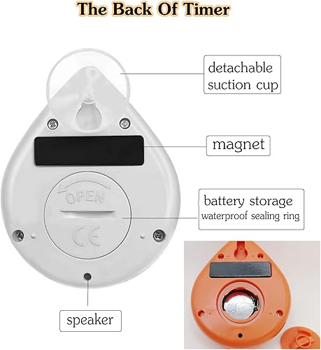 Miniatura 4 de Temporizador de ducha silencioso sin tictac, temporizador digital impermeable, tamaño pequeño, lindo temporizador con bonito gancho (rosa)