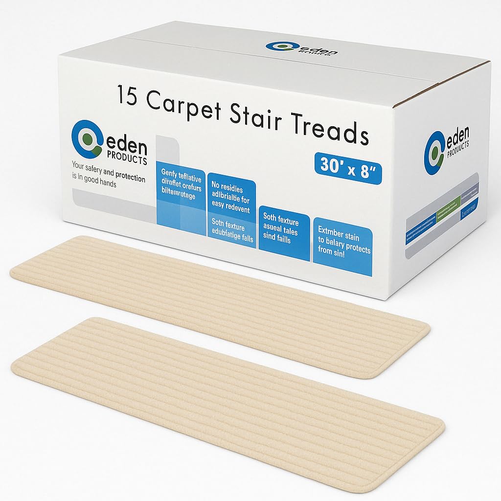 EdenProducts Non Slip Carpet Stair Treads for Wooden Steps, 8x30in Slip Resistance Indoor Peel & Stick Stair Treads Carpet Runner Mats for Elders, Kids, Dogs, Staircase Step Rugs Stair Grip, Latte