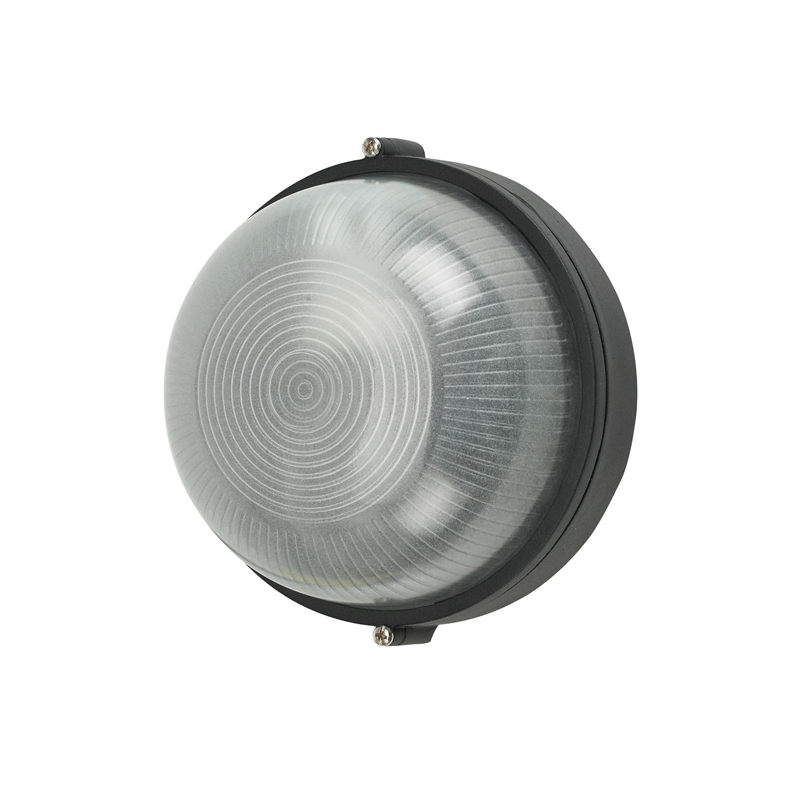 MULANDI Bulkhead Light, Round Outdoor Wall Lights, 1 x 60 W E27 Max Wall Lamp, 17.5 X 19 X 9 cm, IP44 External Wall Lights, Clear Ribbed Glass, Black Die Cast Aluminum