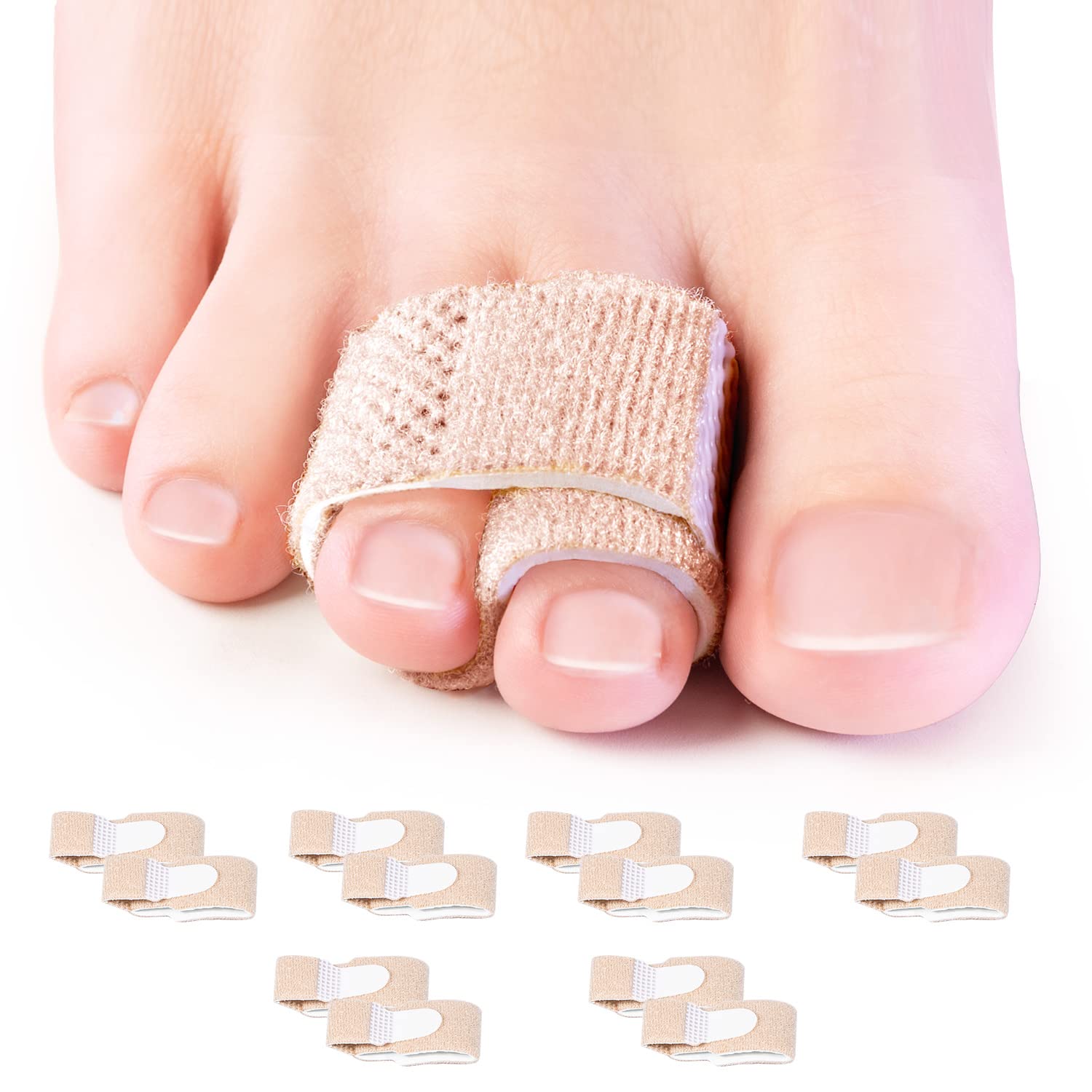 Sumiwish 12 paquetes de envolturas para dedos de los pies, vendas para enderezar, férulas de dedo del pie superpuestas, cintas de dedo torcidas superpuestas, almohadillas para hombres y mujeres