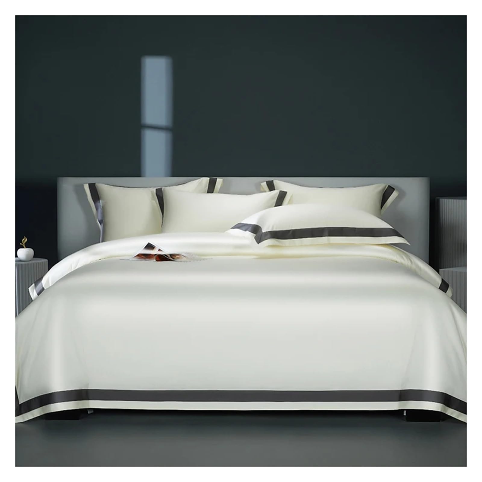 Sbcgfy A Bed Four Pieces Set, 1400Tc Egyptian Cotton Solid Color Duvet Cover Set Style Bedding Set Satin Silky Quilt Cover Bed Sheet Pillowcases 4Pcs,-Flat Queen Size 4Pcs