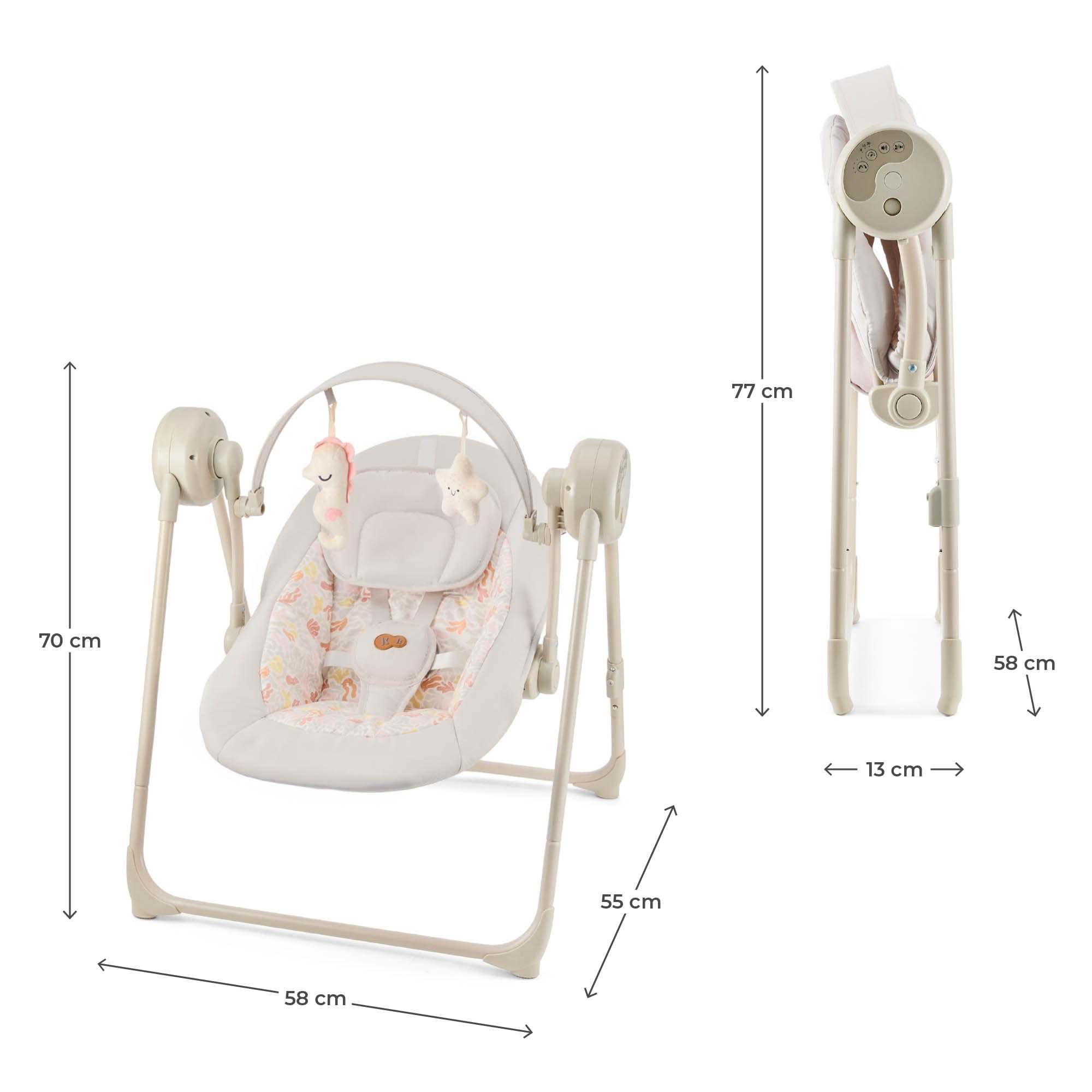 Kinderkraft SWINGEE Transat bébé, Balancelle de La Naissance, dossier réglable, 8 mélodies apaisantes intégrées, Berceau bébé, Léger et pliable, Beige