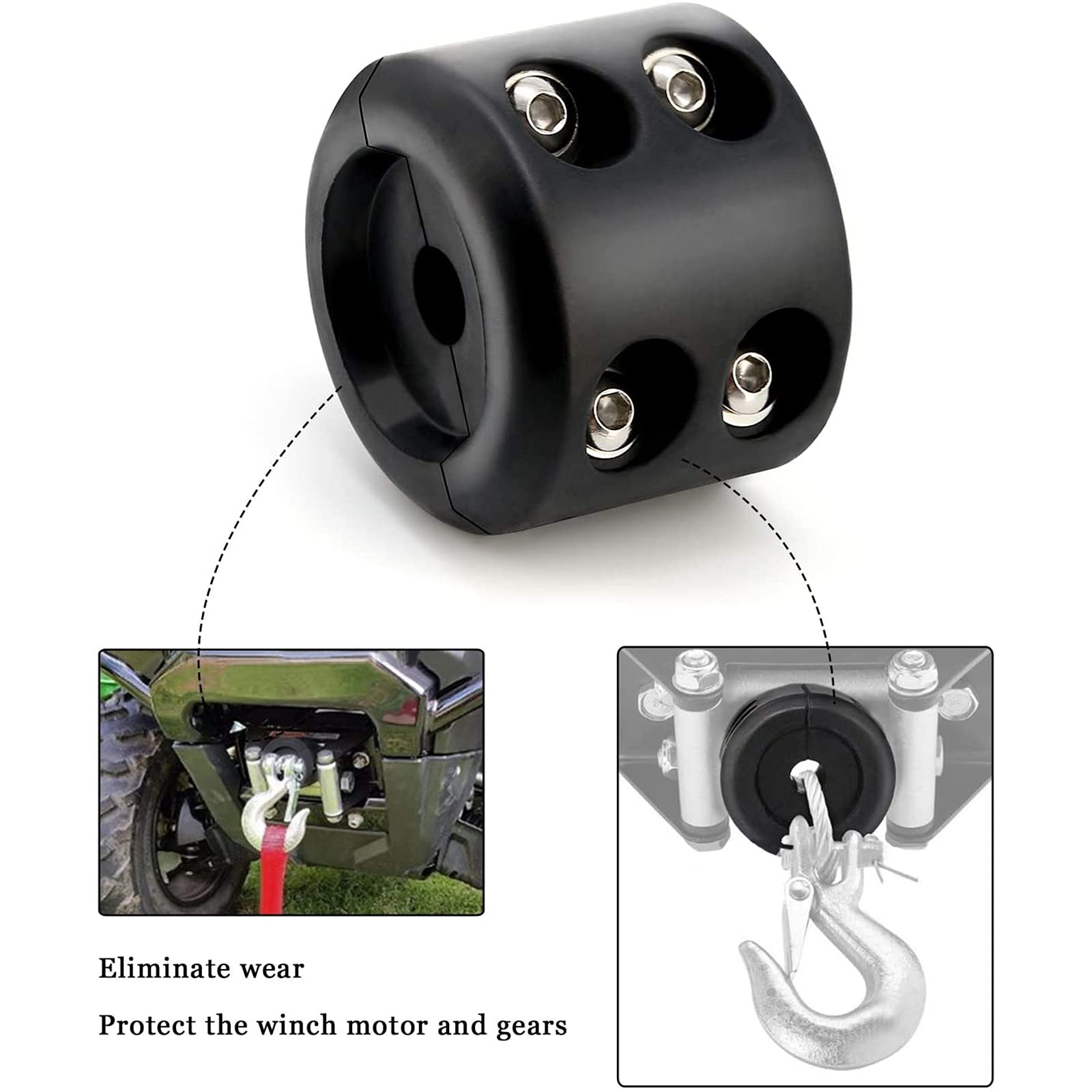 Butoir de treuil en caoutchouc robuste - Étanche - Accessoire pour treuil tout-terrain ATV UTV Offroad avec clé Allen (noir)