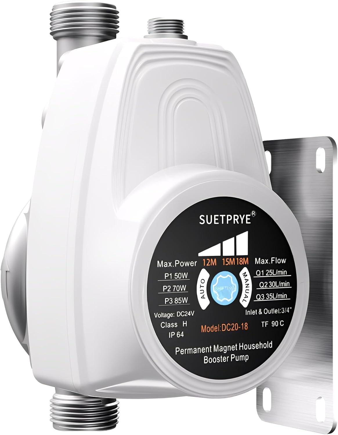 Variable Speed Water Pressure Booster Pump for Home House Shower - Constant Pressure Energy Efficient Ultra Quiet, 0.11 HP,552GPH, 26.1 PSI, 100-240VAC Adapter