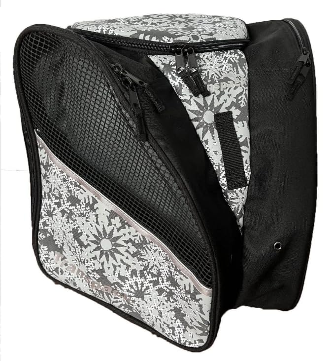 L'Estel Skates - TRANSPACK Ice Rucksack für Snowboarden, Ski und Schlittschuhlaufen (White Green Snow Flake)