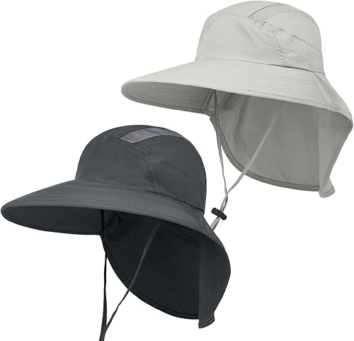 Paquete de 2 sombreros de sol de ala ancha para exteriores UPF50+ con solapa para el cuello para hombres y mujeres, pesca, senderismo, trabajo en el