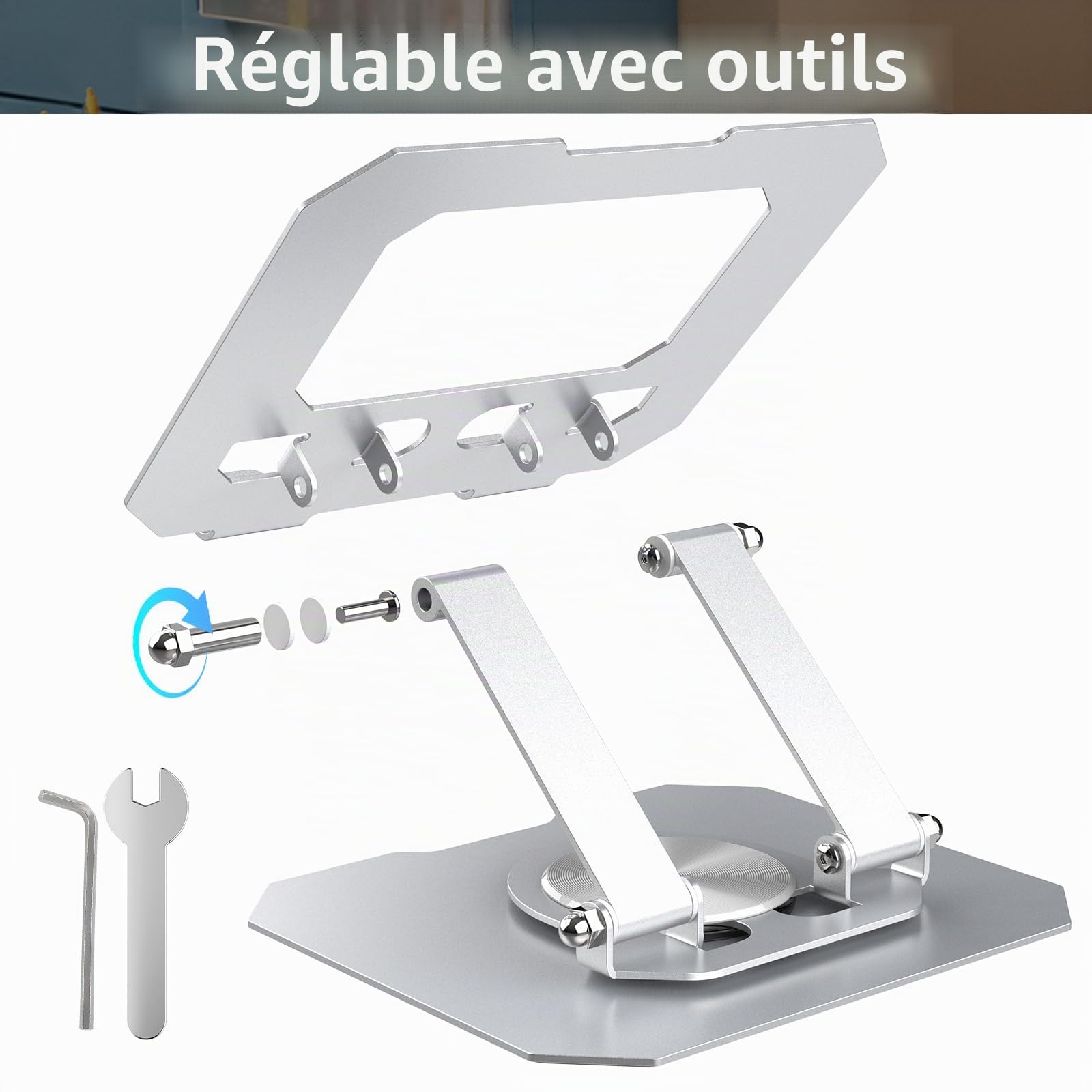 Bighan 360° Support Tablette Argent, Pliable Support Tablette Bureau Accessoires pour Tablette/PS/mobilephones/Switch 4,7" - 12,9"