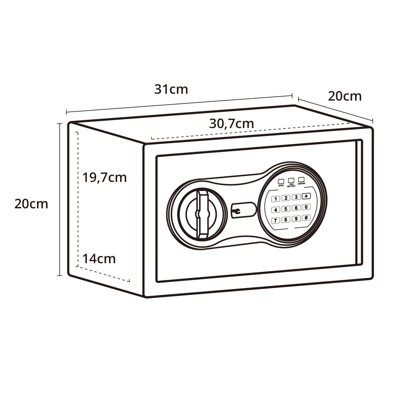 hjh OFFICE Safe Compact III sejf z zamkiem szyfrowym, 8,5 l, stalowy, czarny, sejf meblowy, zamek elektroniczny, 20 x 31 x 20 cm, 830040