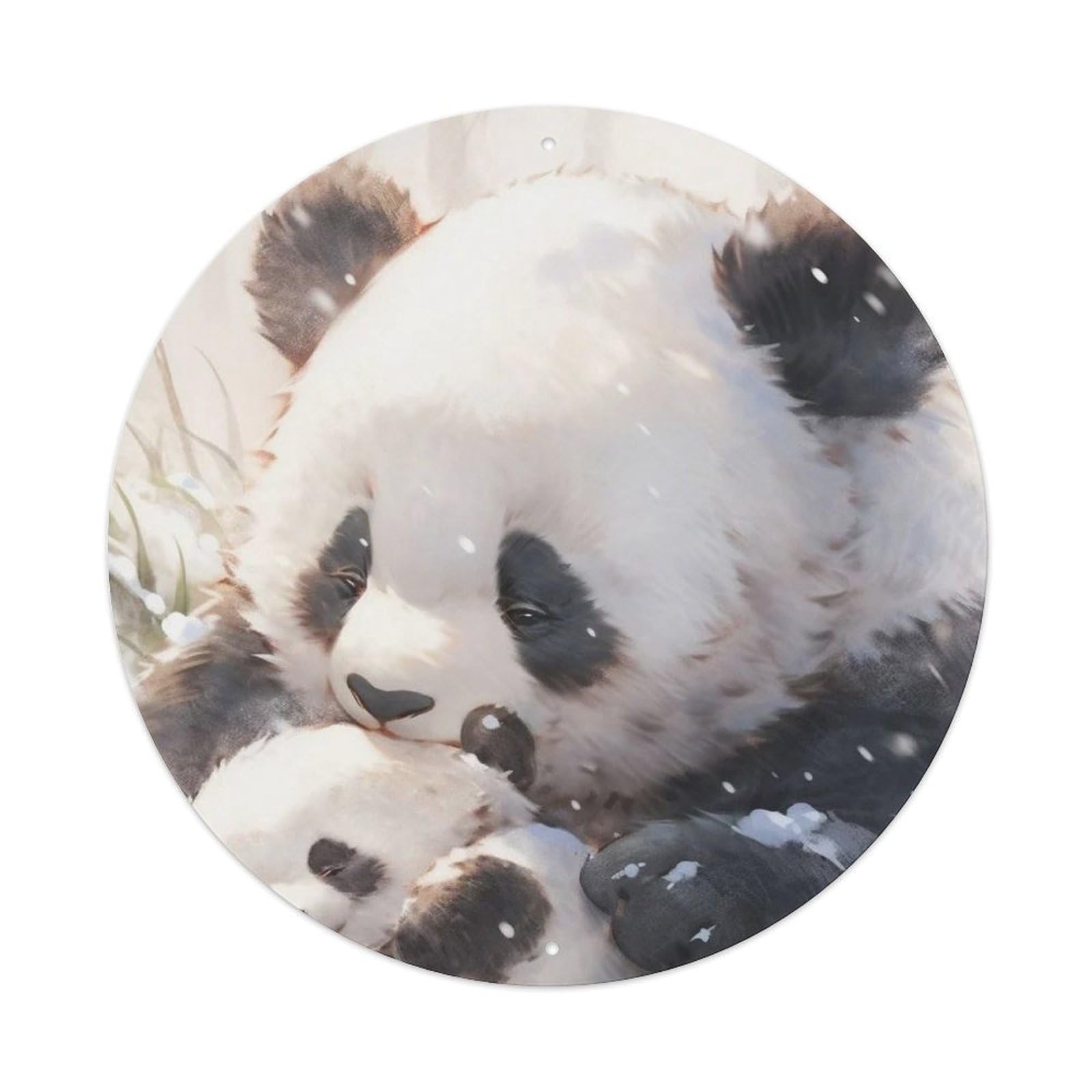 Animals Artwork Mother Panda Holding Her Panda Cub Vintage Metal Tin Sign Plaque Wall Decor for Cafe, Club Bar, Office, Garden Metal Poster 8x8Inch