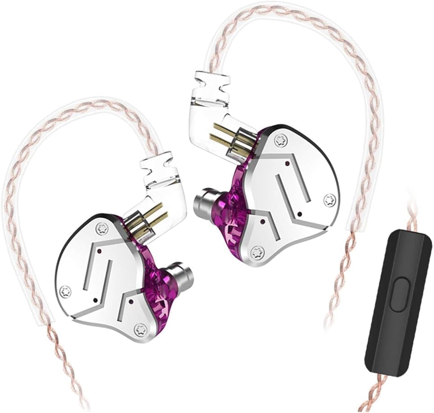 KZ ZSN In-Ear Monitor Headphones 1BA+1DD Driver Wired Earphones Crystal Clear Sound Earphones Wired High Resolution Noise Cancelling Headphones with Detachable Cable (Purple with Microphone)