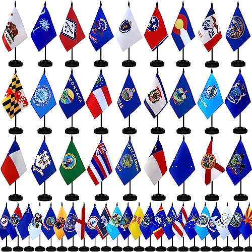 TSMD US 50 State Desk Flags Set Small Mini Office Table Stick Flag with Stand Base for Classroom Decorations,5x8 Inch