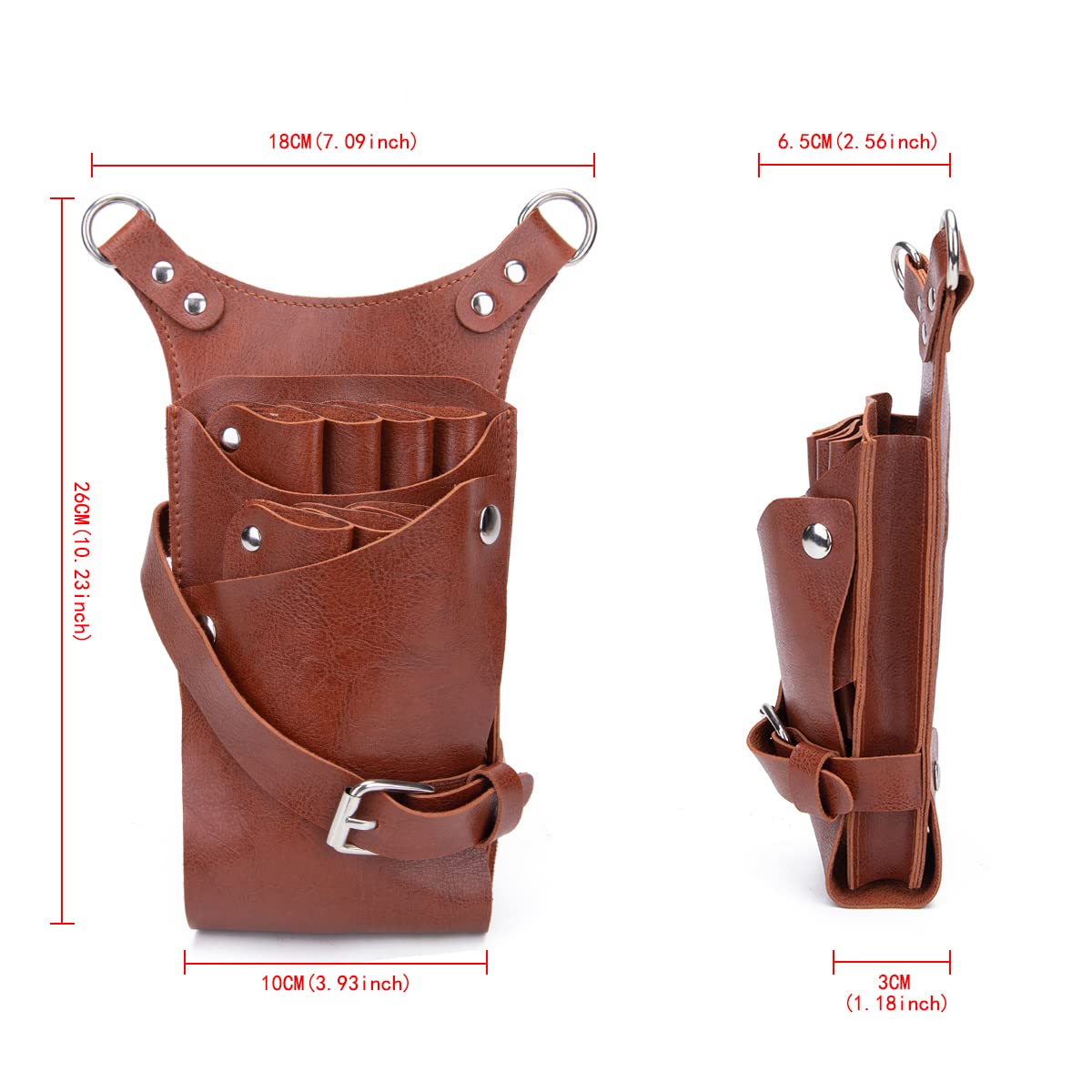 Riñonera para peluquería, Bolsa de herramientas de peluquería, funda para tijeras con correa ajustable para el hombro para peines, maquinillas de afeitar, tijeras, clips (LQ-YZ Marrón)