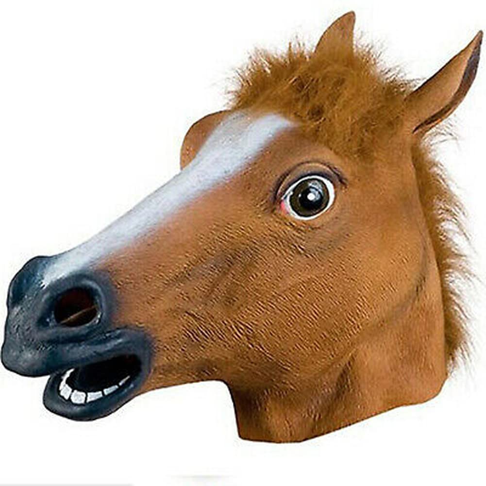 ausuky Horse Mask Halloween Party Full Head Latex Rubber Mask Fancy Prop Masquerade (Brown)