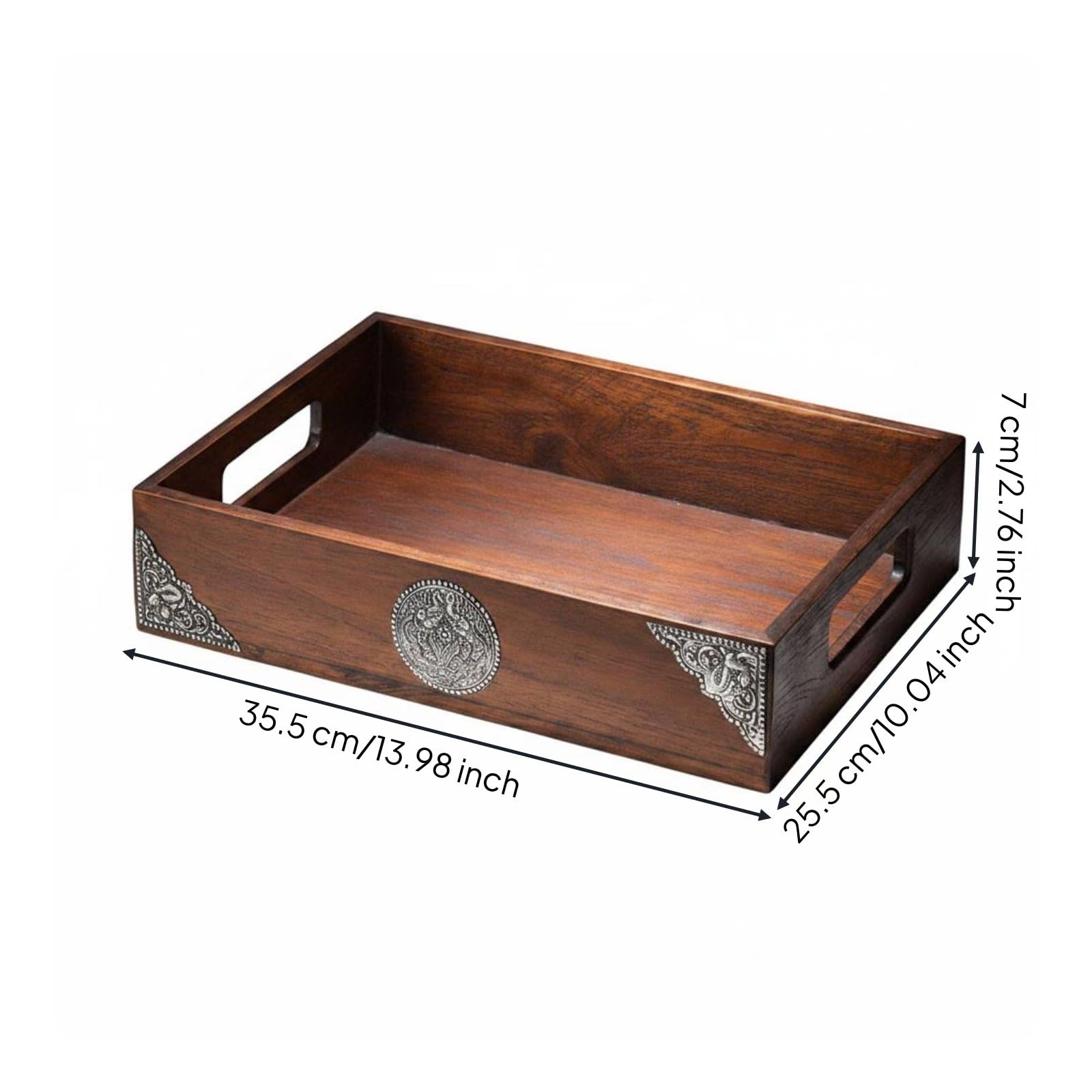 Industrial Tablett Holztablett Serviertablett Dekotablett Aufbewahrungstablett mit Zinnrahmen Im Retro Stil für Wohnzimmer Küche Büro Geeignet, Groß