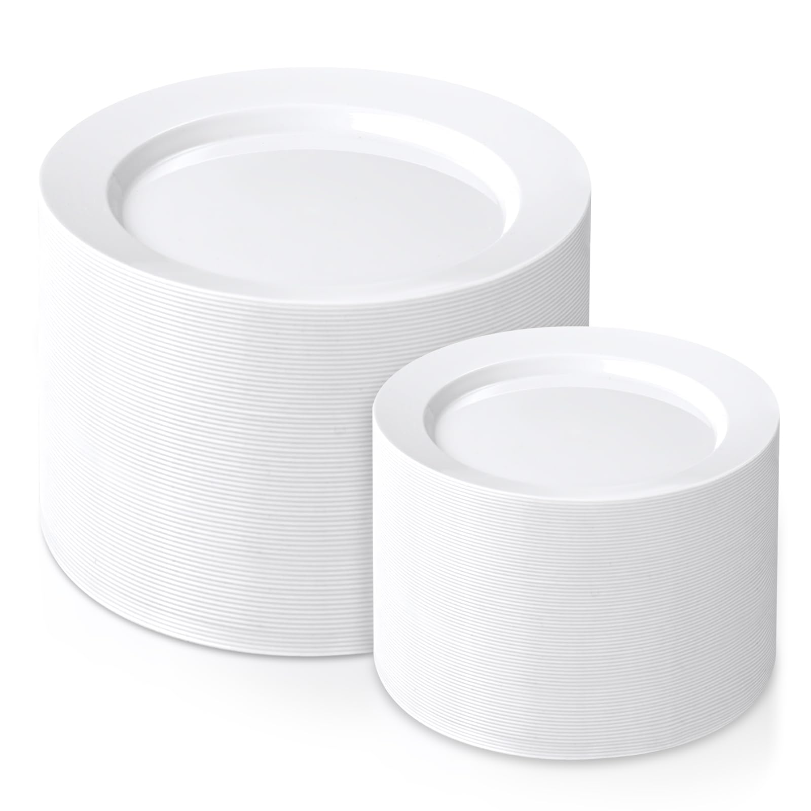 Photo 1 of FLOWERCAT 200PCS White Plastic Plates Disposable Plates for Party - White Bulk Plastic Plates - 100 10" Dinner Plates and 100 7" Salad Plates for Wedding & Summer Parties and Events