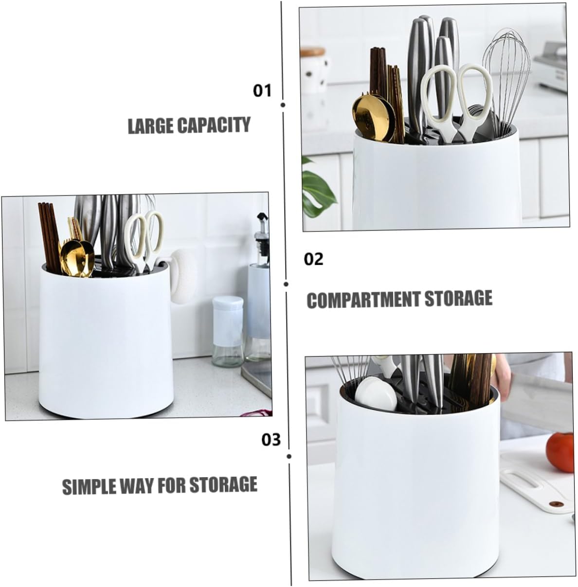 STOBAZA 1Pc Rotatable Kitchen Utensil Organizer Cutlery Holder with Multiple Slots for Orderly Storage for Kitchen Countertop Ventilated Design for Easy Access