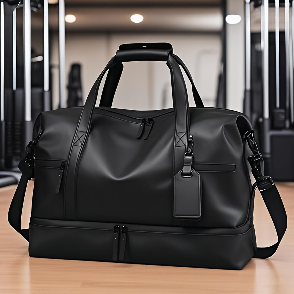 Bolsa de lona plegable para deportes, de poliuretano, ligera, con bolsillo húmedo y compartimento para zapatos, bolso de mano portátil para entrenamiento, fin de semana, uso diario