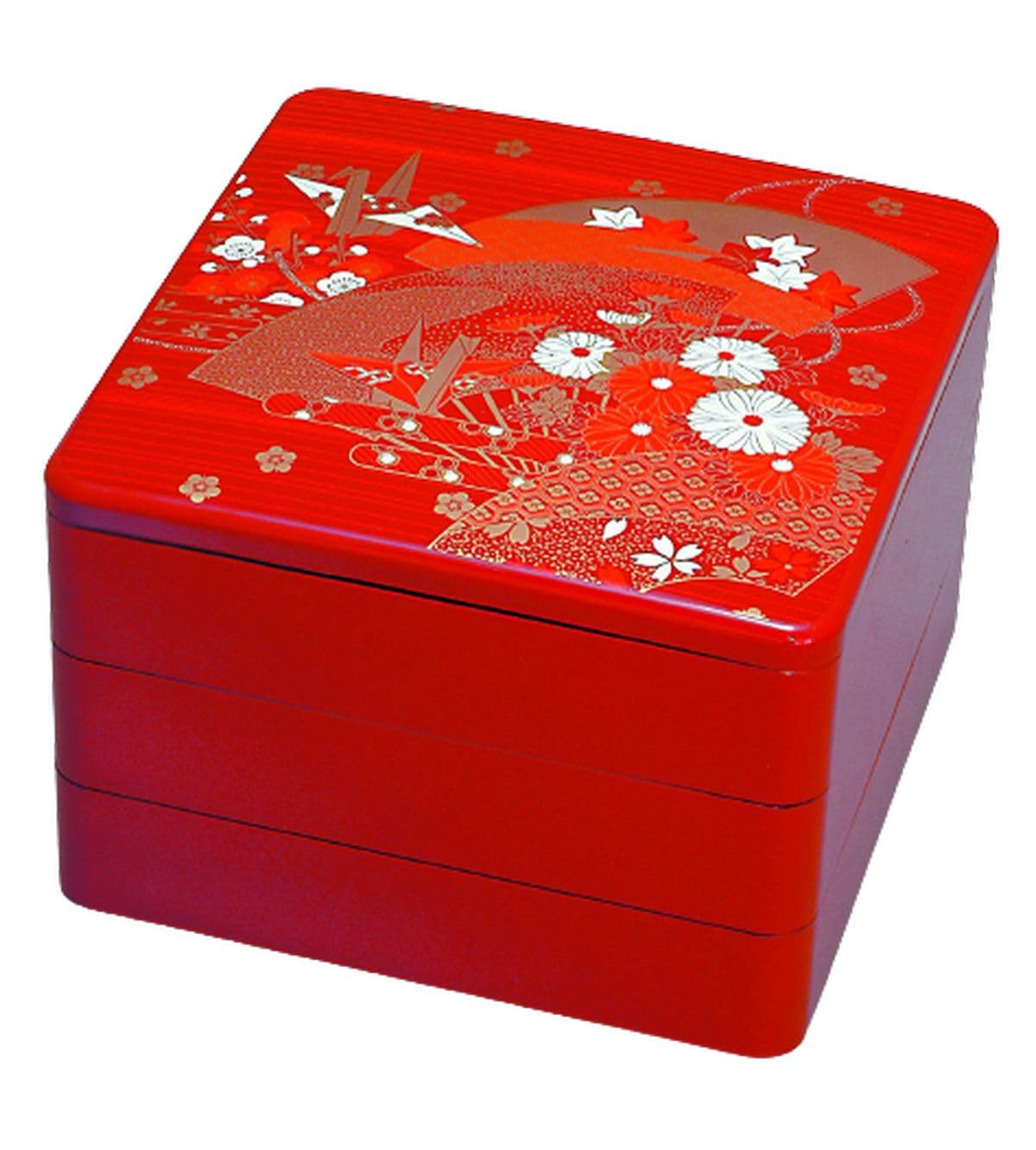 61 Amazon｜J-kitchens 重箱 3段 8寸 お重箱 朱扇面 24.1cm x 24.1cm x