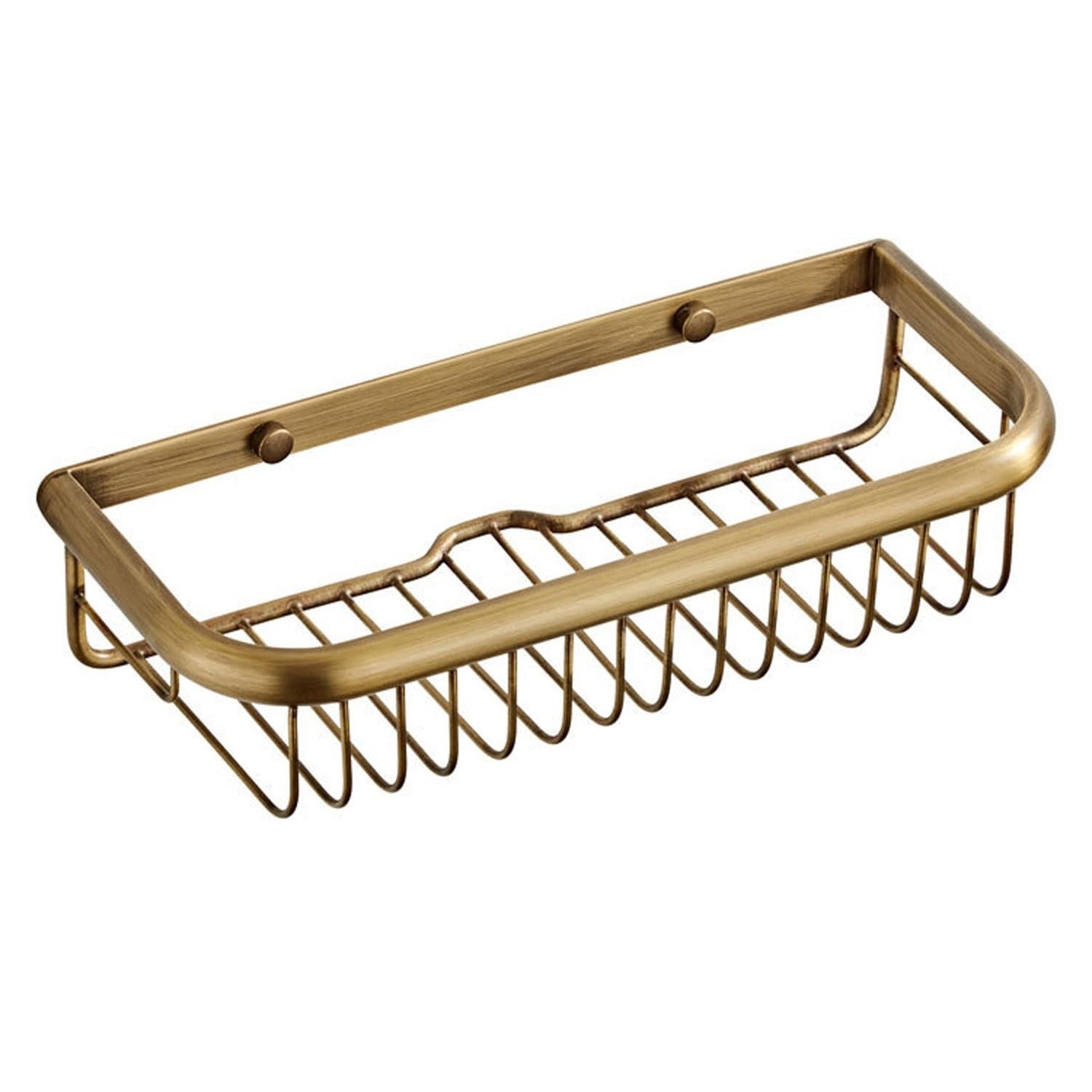 Antique Shower Caddy 30cm Square Bathroom Storage Rack Wall Mounted Shelf Brass Shower Basket Accessories
