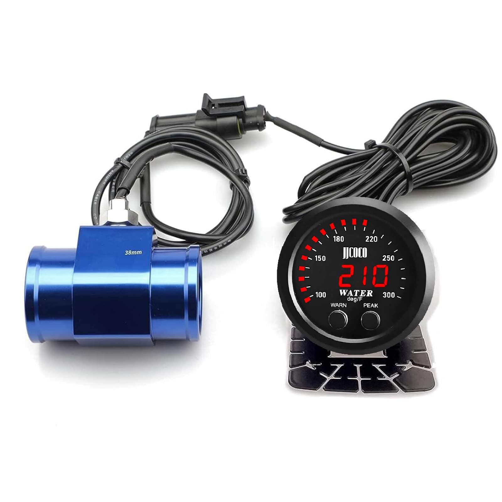 ZHSYMX Universal 52mm Water Temperature Gauge 100-300F(38-150C) Electronic Red Digital LED DC12V for Car Automotive with Joint Pipe Radiator Sensor Adaptor Blue 38MM
