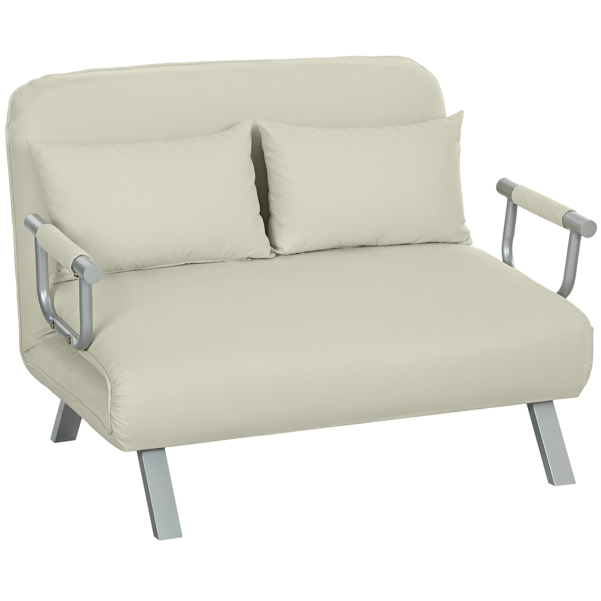 HOMCOM Sofá Cama de 2 Plazas 3 en 1 Sofá Cama Plegable Tapizado en Ante Sintético con Respaldo Ajustable de 5 Niveles y 2 Almohadas Acolchadas para Oficina Dormitorio Salón 111x80x78 cm Crema
