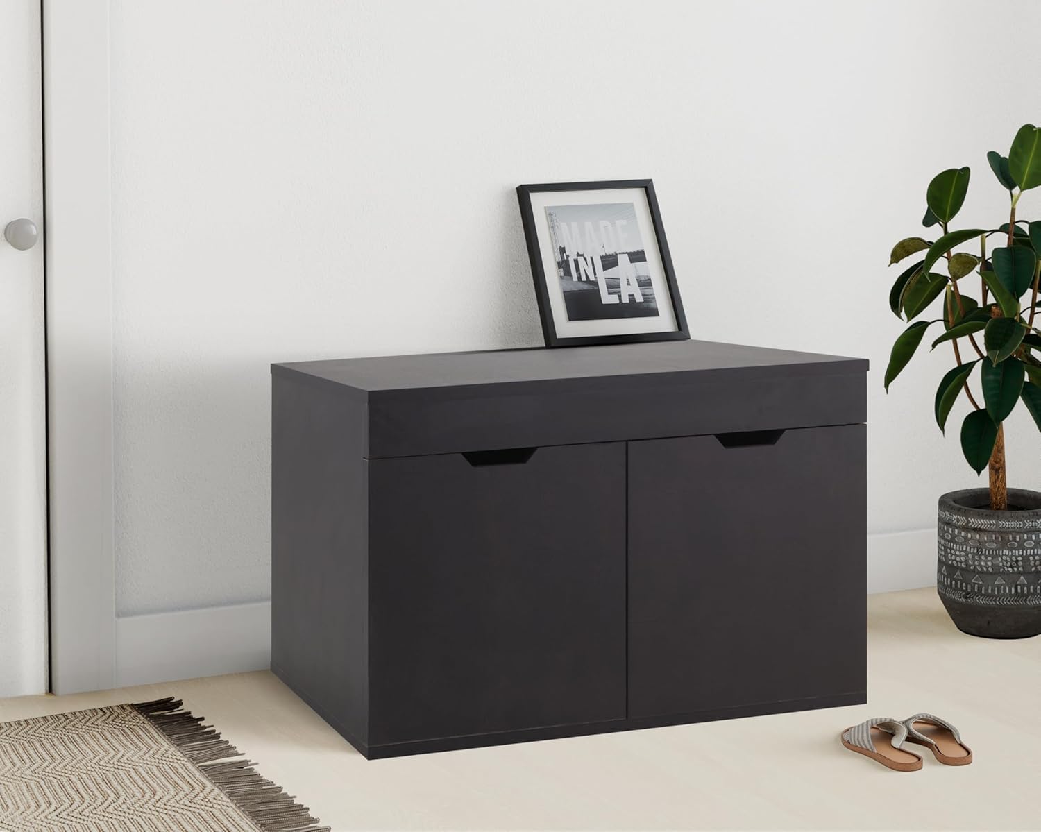 Callas Engineered Wood Shoe Rack Cabinet with Drawer & Doors | Modern Wooden Shoe Storage Organizer for Entryway, Living Room & Bedroom (Black, SR-06)-image-45