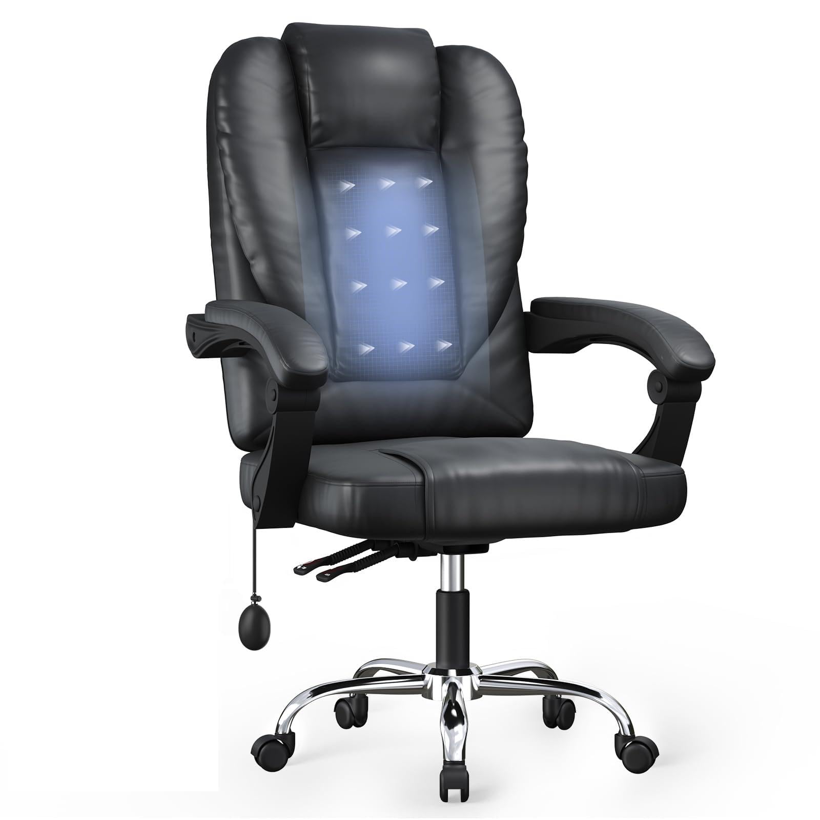 naspaluro Executive Ergonomic Office Desk Chair with Inflatable Lumbar Support, Black Leather Heavy Duty Study Chairs, Comfy Big and Tall Computer Work Chair, High Back Home Office Swivel Chair — image 1
