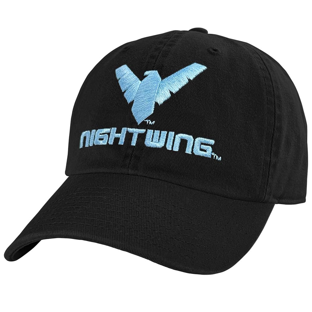 Official Batman Nightwing Logo Dad Hat - The U18 Adjustable Relaxed-Fit Cap - Unisex for Men and Women, Black