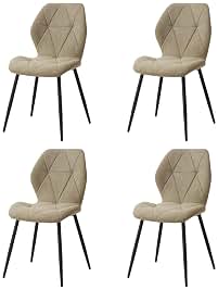 GrandCA HOME Juego de 4 Sillas de Comedor, Sillas de Comedor Tapizadas, Sillas de Cocina Nórdicas, Sillas Acolchadas con Patas de Metal, Cojines de Tela de Rombos, Frijol Verde-R