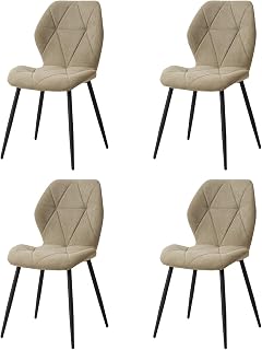 GrandCA HOME Juego de 4 Sillas de Comedor, Sillas de Comedor Tapizadas, Sillas de Cocina Nórdicas, Sillas Acolchadas con Patas de Metal, Cojines de Tela de Rombos, Frijol Verde-R