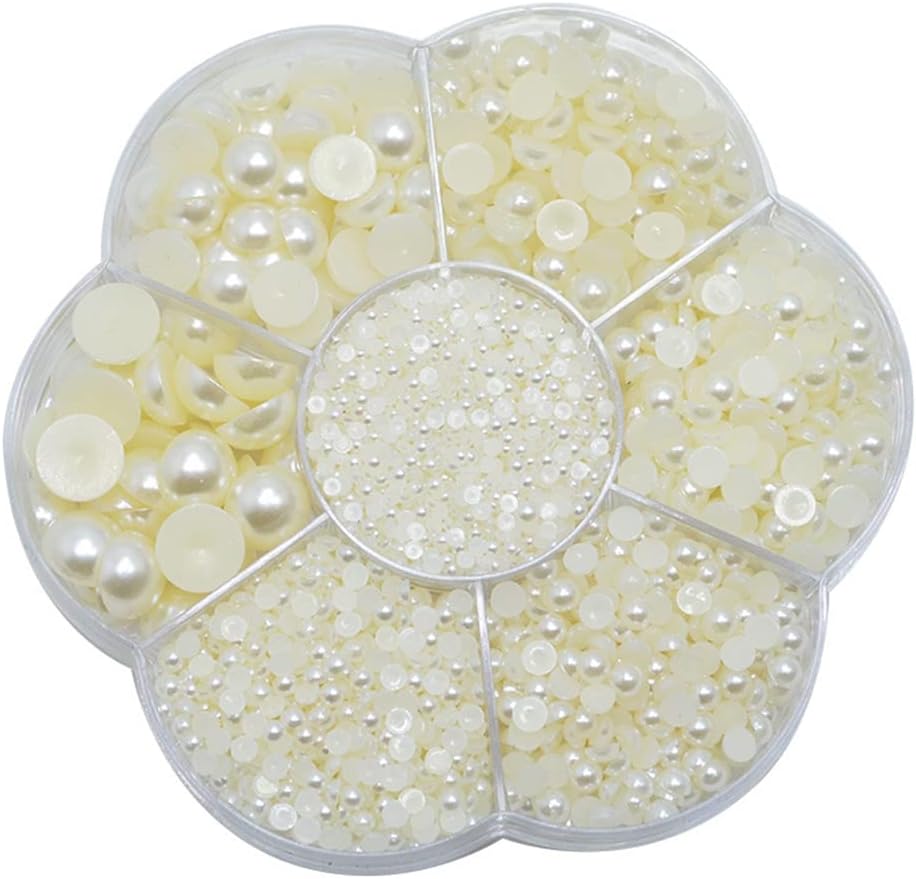 Zsail Half Round Pearl Approx 5600pcs Assorted 7 Sizes Half Round Pearls Beads Satin Luster Loose Beads for Craft DIY Shoes Phone Nail Art