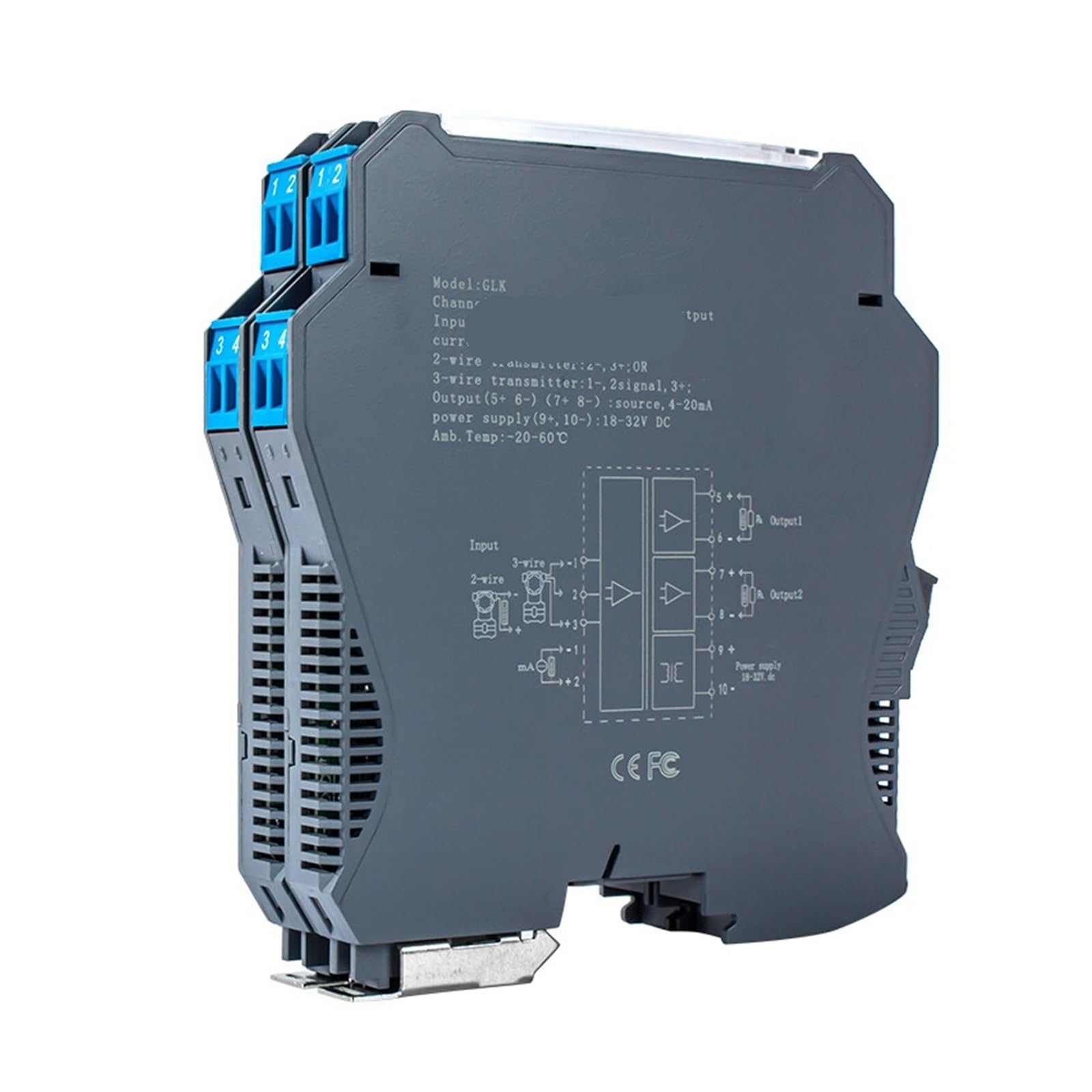 Generador de señales analógicas de 2 entradas y 2 Salidas, CC 24 V, 0-20 mA a 0-10 V, 1-5 V, 0-20 mA(0-10ma Output)