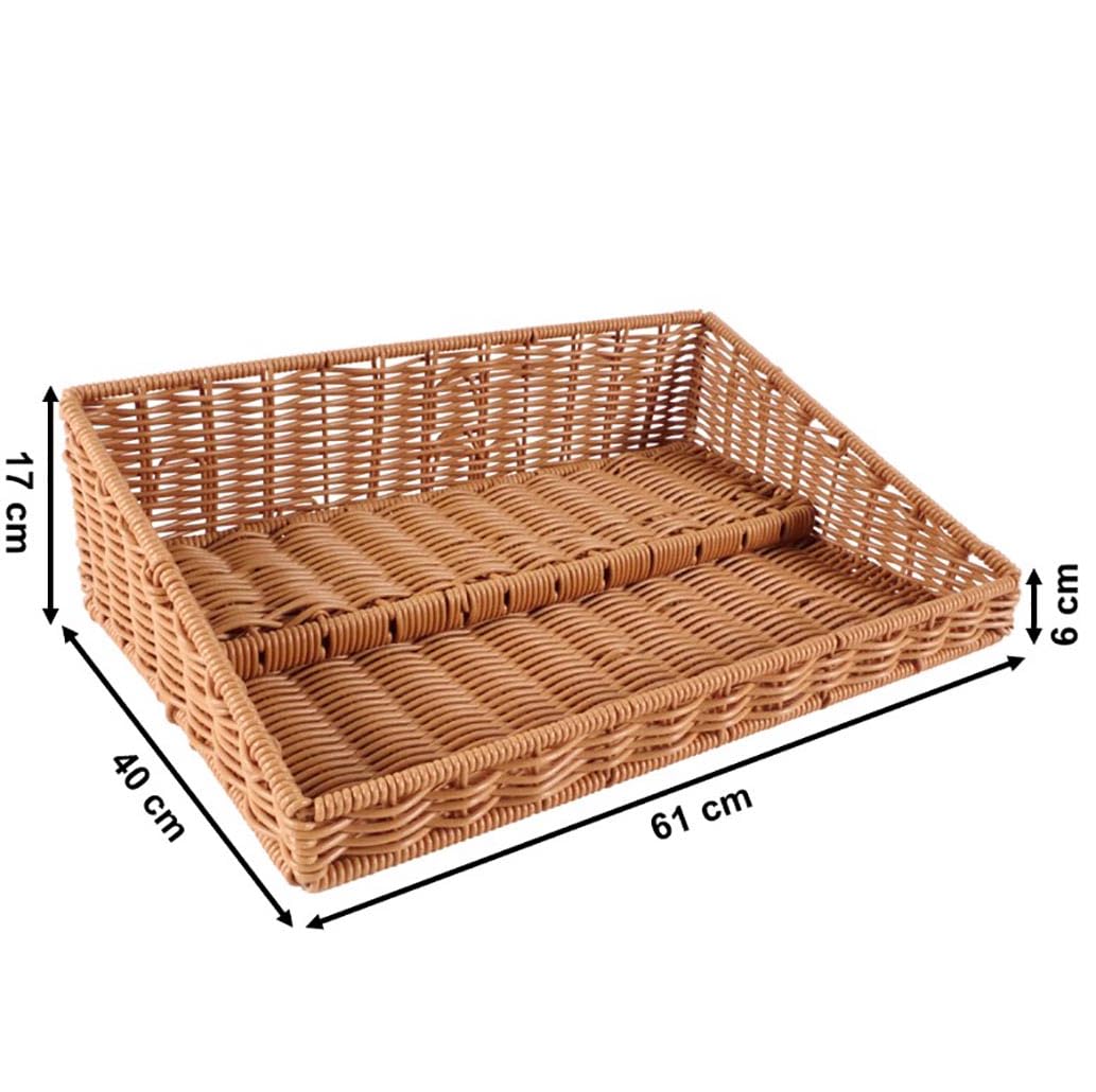Kobolo Auslagekorb 61x40x17 cm braun, lebensmittelechter Polyrattan Präsentationskorb, robuster Regalkorb für Brot, Obst & Gebäck, Buffetkorb & Verkaufskorb für Bäckerei, Buffet & Supermarkt